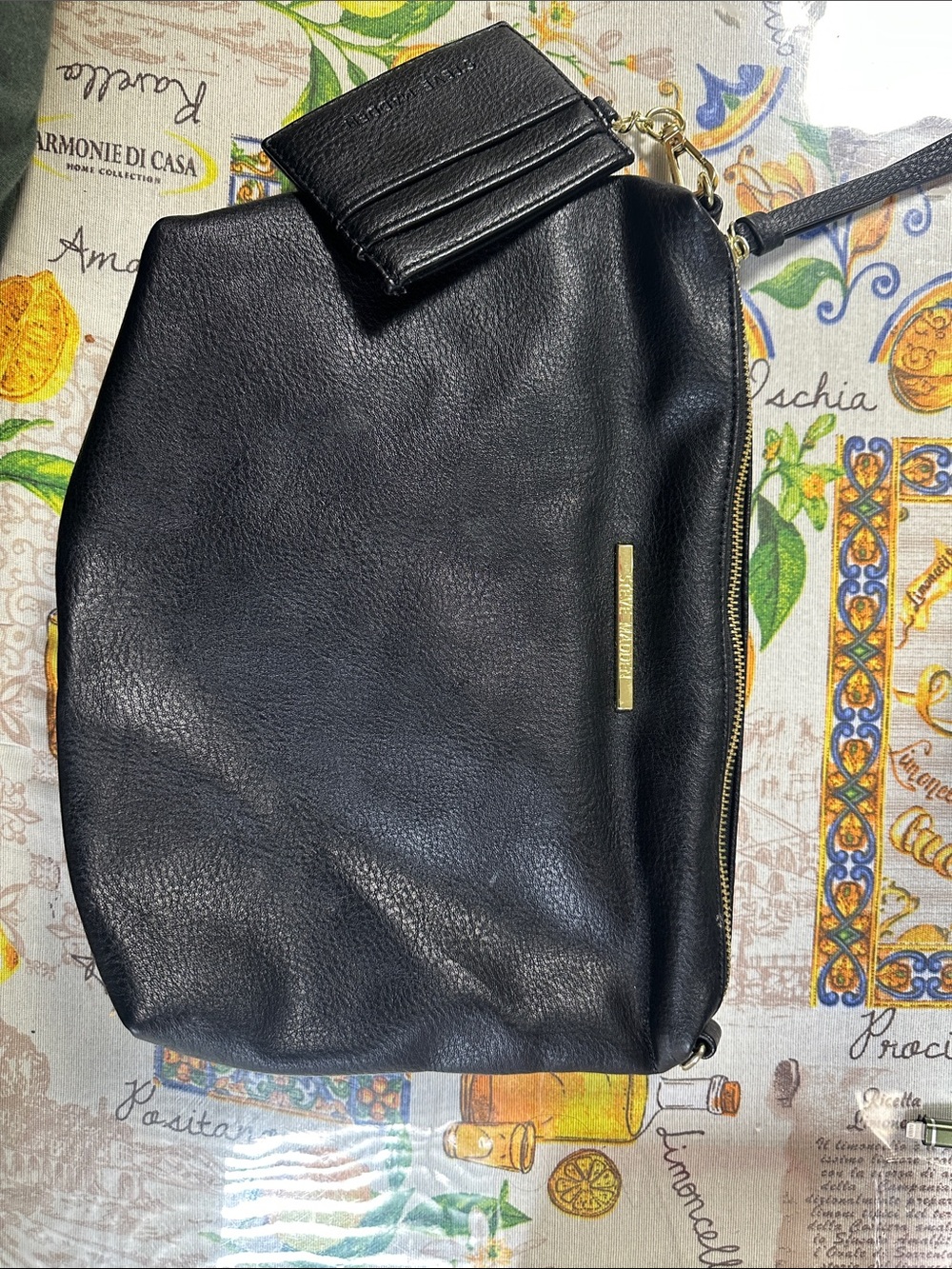Steve Madden Black Leather Wristlet Clutch with Card Holder